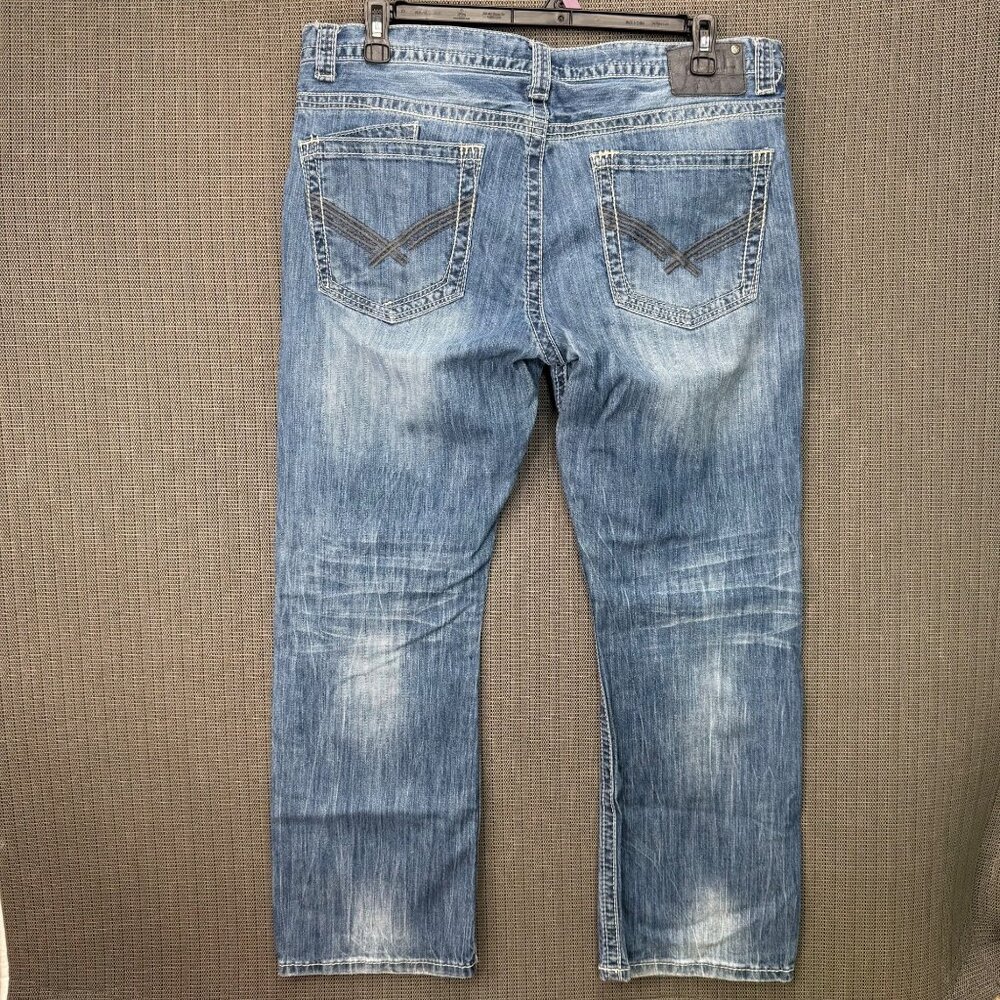 TK Axel Mens Size W36 L30 Blue Relaxed Fit Straight Distressed Denim Jeans